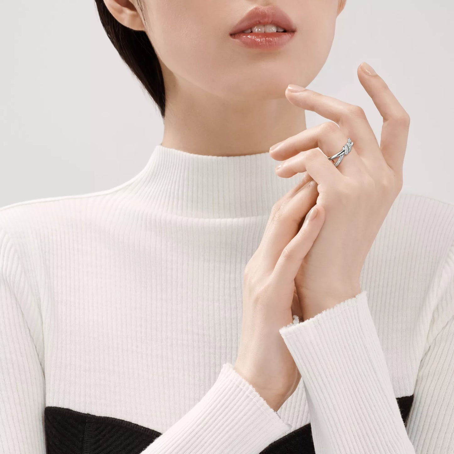 Double Row Knot Ring with Diamonds