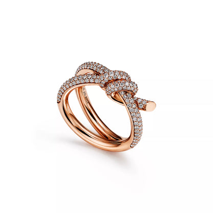 Double Row Knot Ring with Diamonds