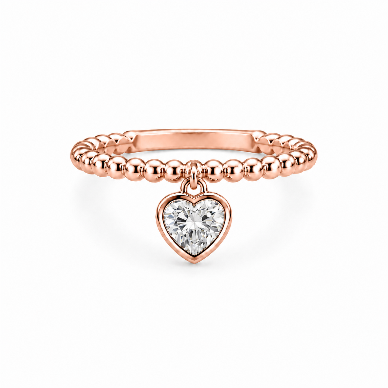Beaded Heart Drop Ring