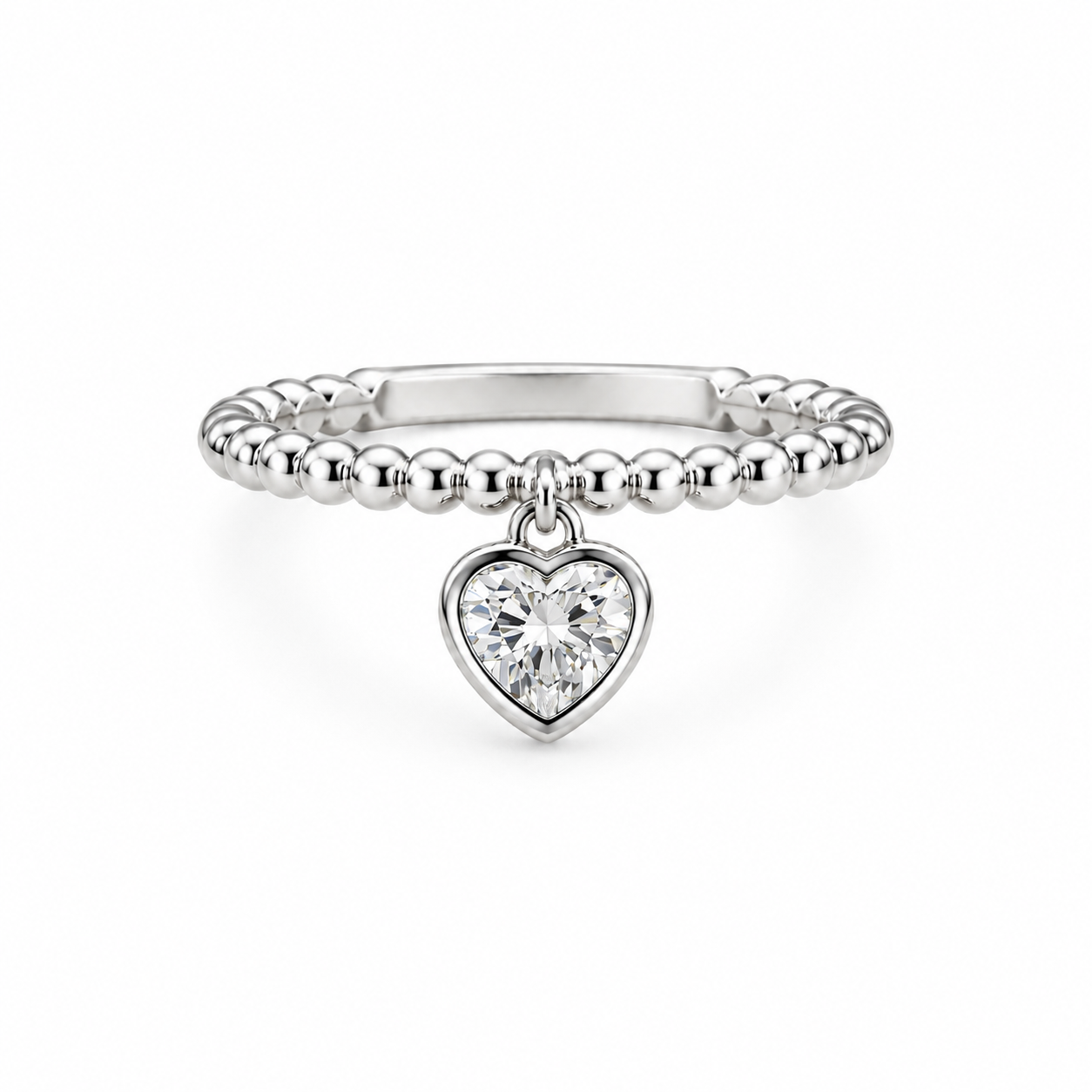 Beaded Heart Drop Ring