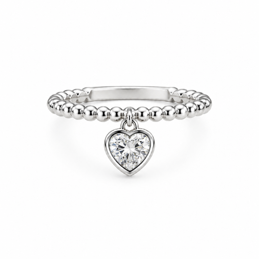 Beaded Heart Drop Ring