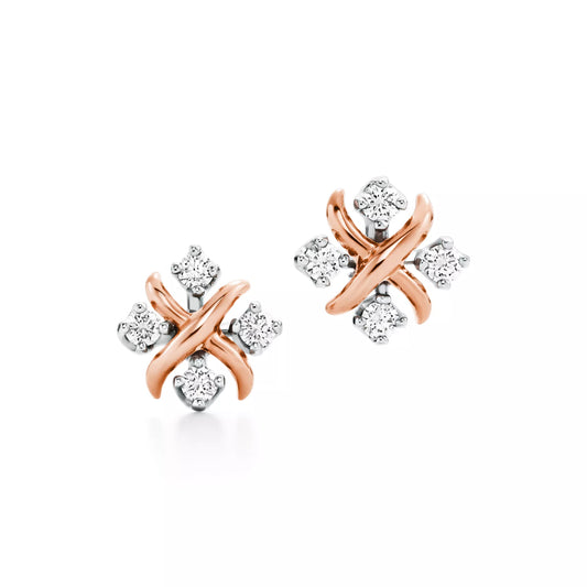 Sixteen Stone Rose Gold Diamonds Studs