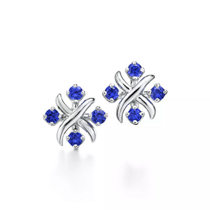 Sixteen Stone Platinum Sapphires Studs