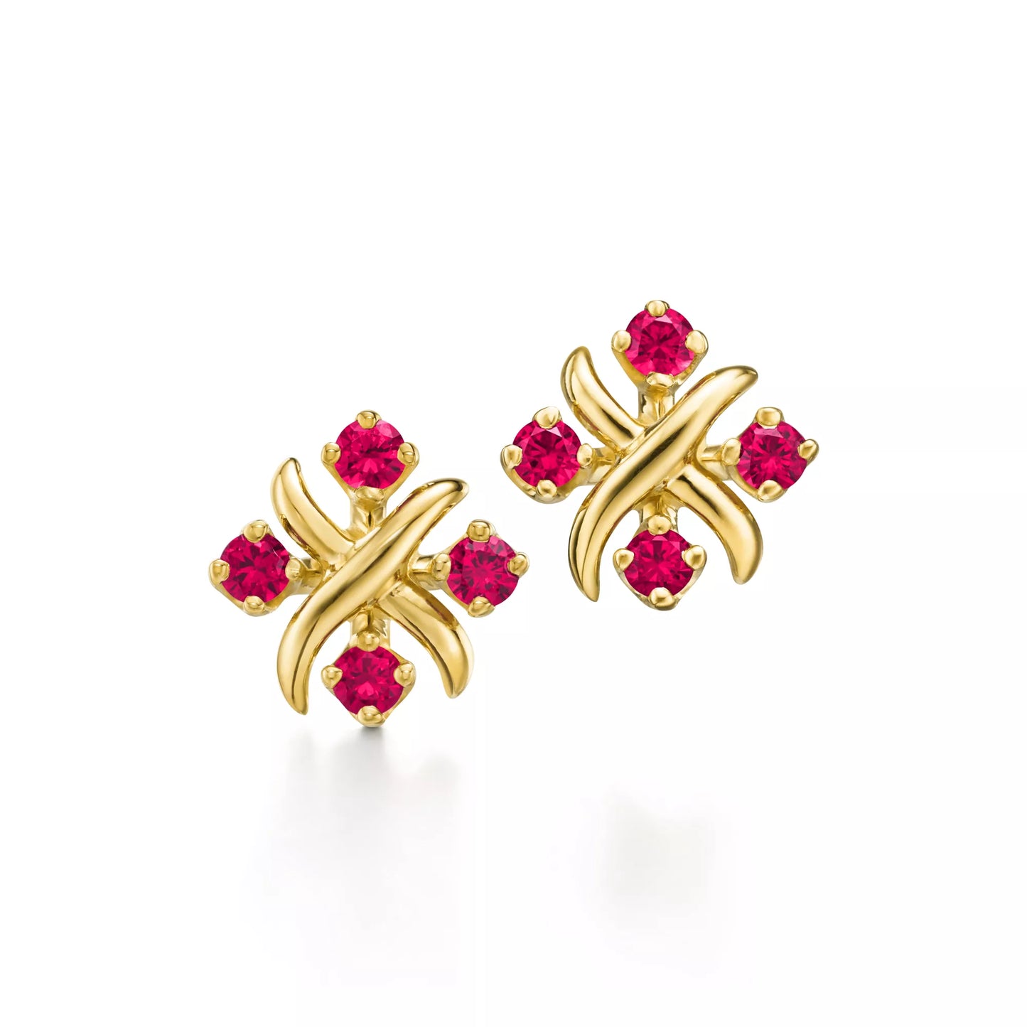 Sixteen Stone Yellow Gold Rubies Studs