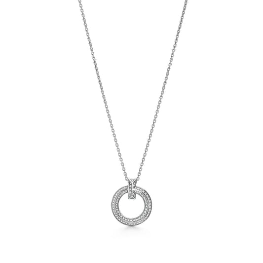 T1 Narrow Circle Pendant with Pave Diamonds